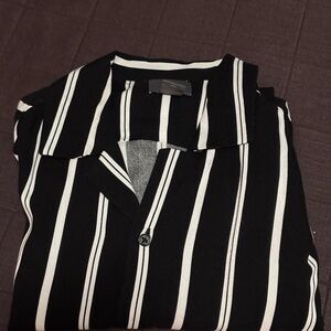 H&M Black and White Striped Button-Up Shirt